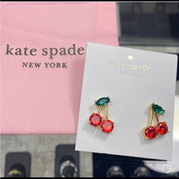 Kate Spade New York Ma Cherie Cherry Crystal Stud Earrings ~ Dainty Fruit Bling - Picture 2 of 12